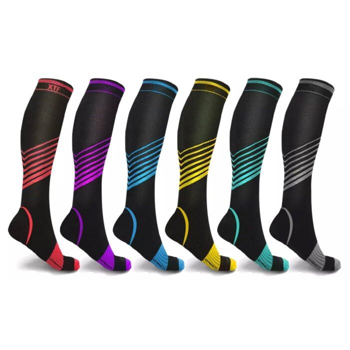 6-Pair: Ultra V-Striped Knee-High Compression Socks - Image 1
