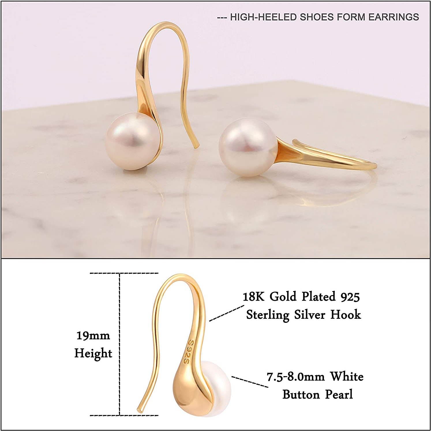 925 Sterling Silver 7.5-8mm White Freshwater Cultured Pearl Dangle Drop Earrings - Image 4