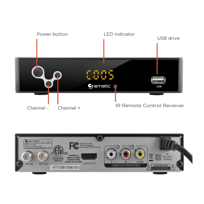 Ematic AT103B Digital Converter Box with LED Display and Recording Capabilities (Black) - Image 7