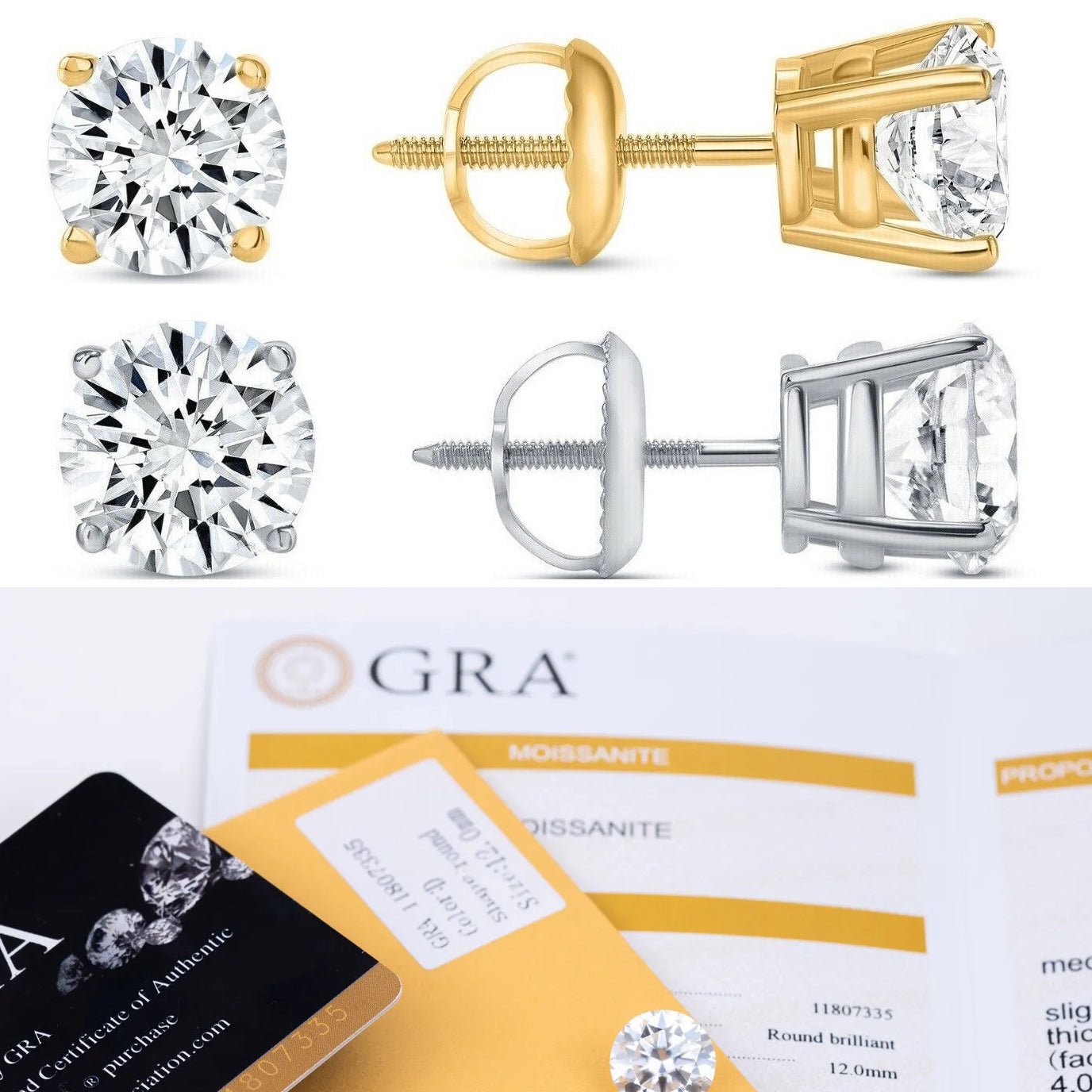 Moissanite Stud Earrings In 925 Silver or 14k Yellow Gold Pair Earrings with Screwback - Image 3