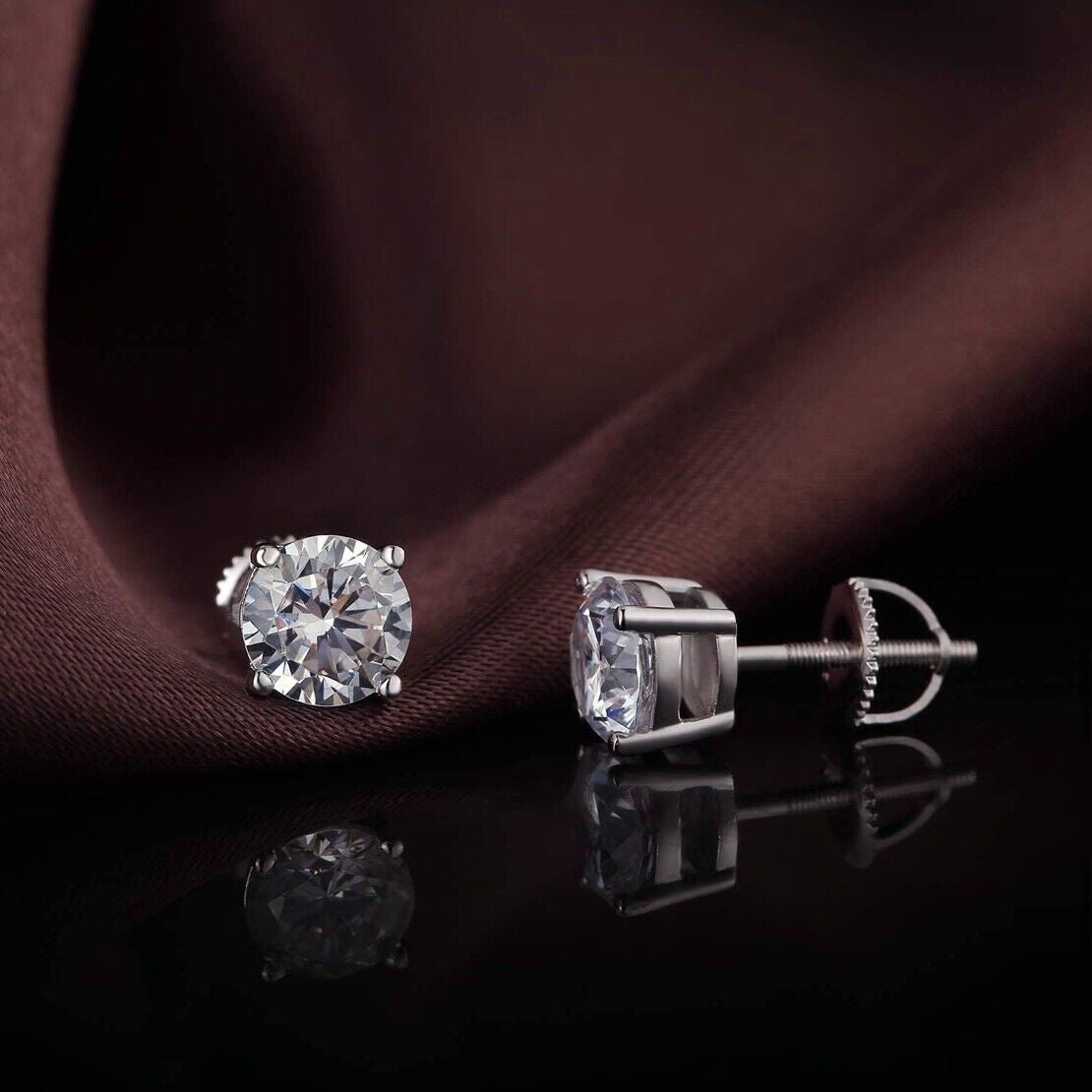 Solid 925 Sterling Silver Screw Back Stud Earrings Cubic Zirconia - Image 3